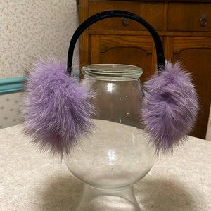Women’s 100% Fox Fur Dyed lEar Muffs in lavender color with velvet headband